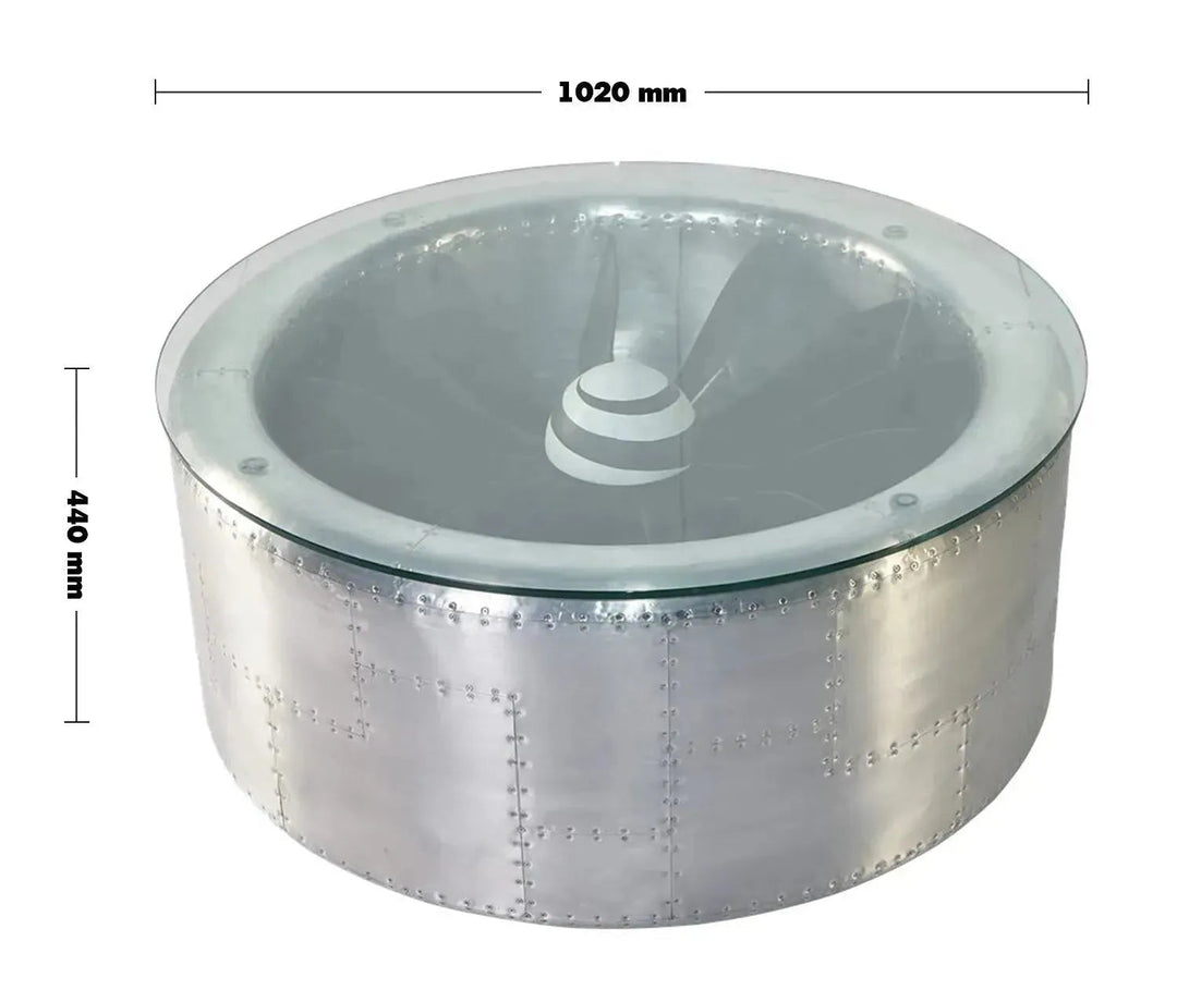 Industrial Aluminium Tempered Glass Coffee Table ENGINE