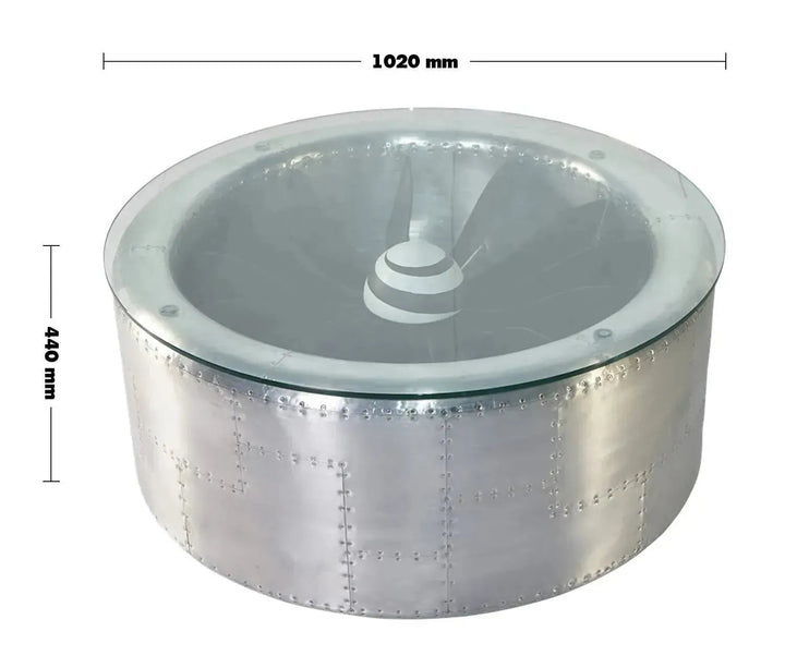 Industrial Aluminium Tempered Glass Coffee Table ENGINE