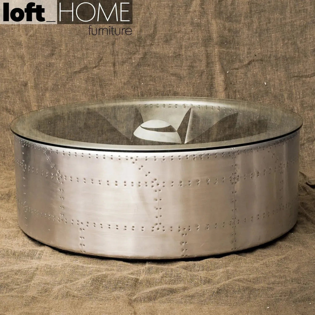 Industrial Aluminium Tempered Glass Coffee Table ENGINE