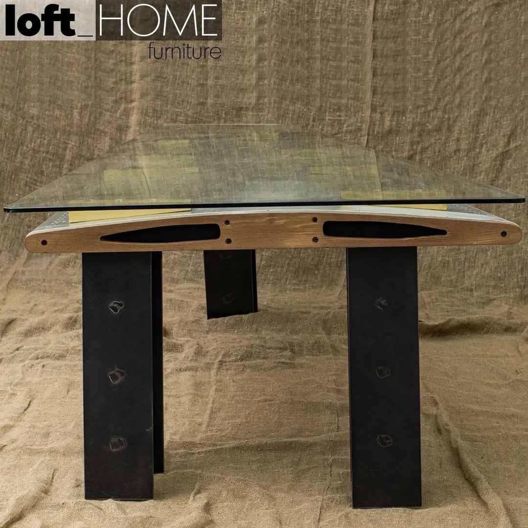 Industrial aluminium tempered glass study table skyway in real life style.