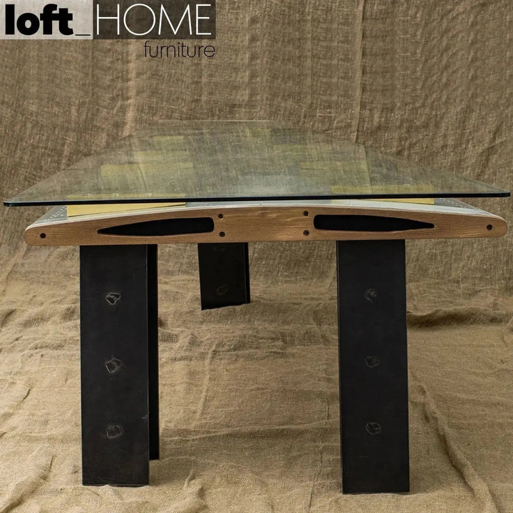 Industrial aluminium tempered glass study table skyway in real life style.