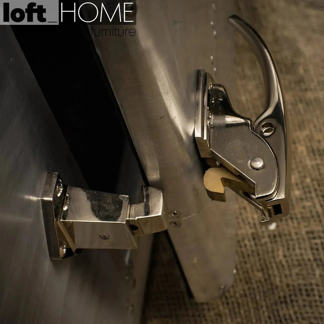 Industrial aluminium tv console jetdoor in still life.
