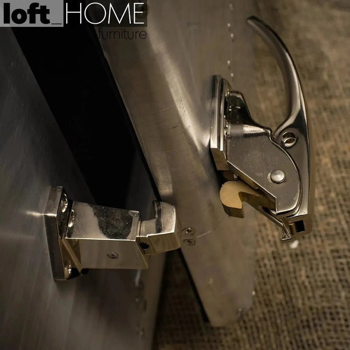 Industrial aluminium tv console jetdoor in still life.