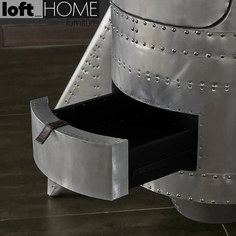Industrial aluminium wine cabinet shuttle with context.