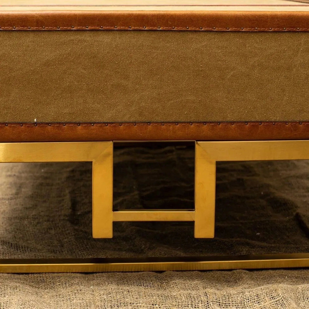 Vintage canvas coffee table guccio in close up details.