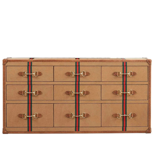 Vintage canvas drawer cabinet guccio in white background.
