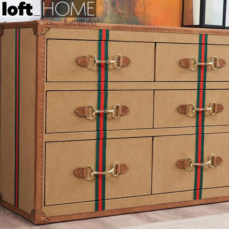 Vintage canvas drawer cabinet guccio in real life style.