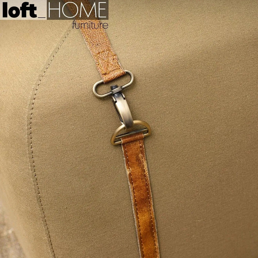Vintage canvas ottoman stool travel in details.
