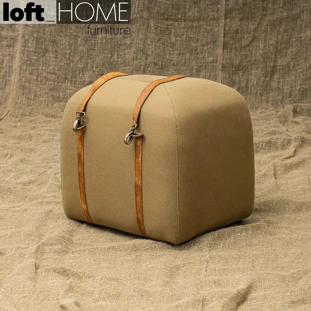 Vintage canvas ottoman stool travel color swatches.