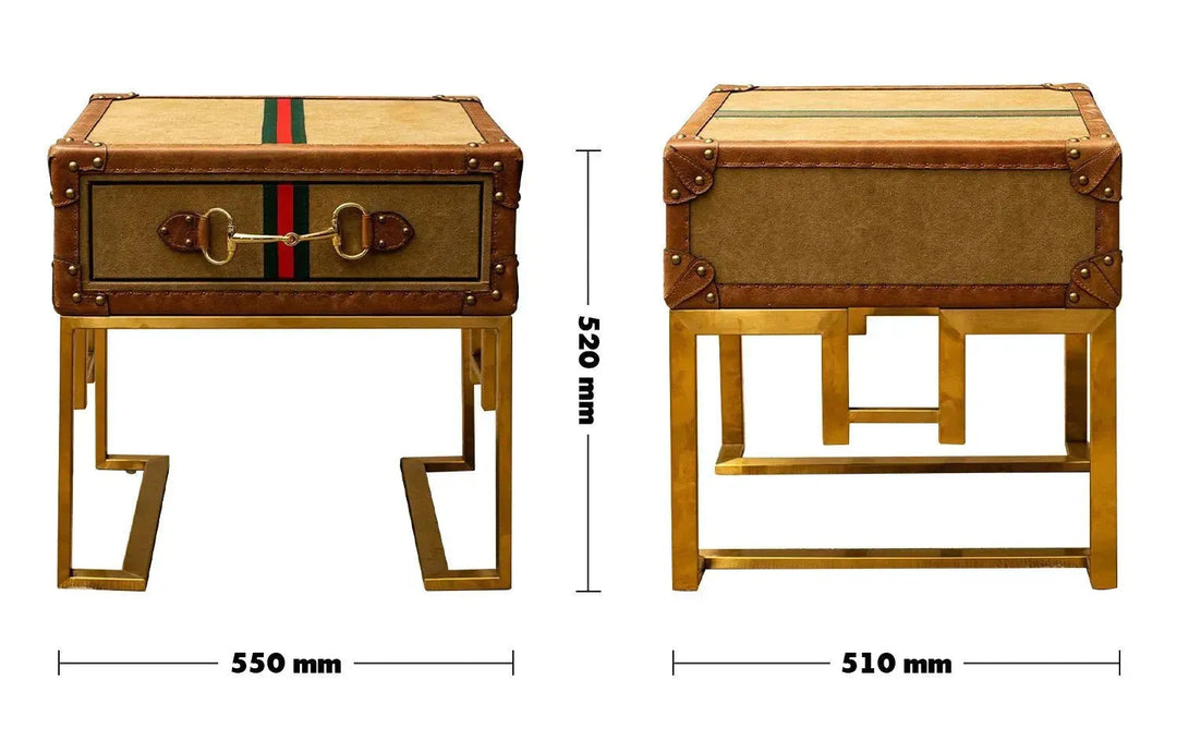 Vintage canvas side table guccio size charts.