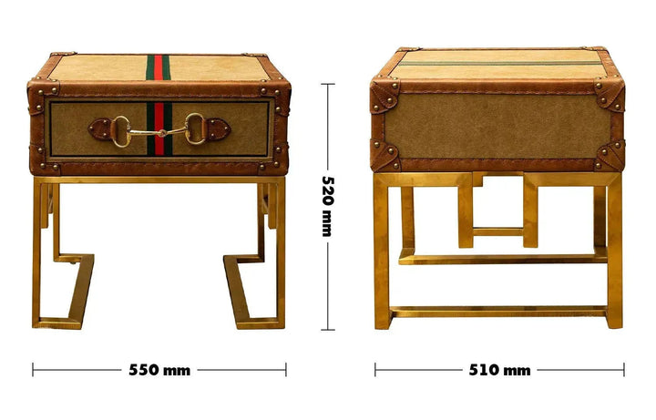 Vintage canvas side table guccio size charts.