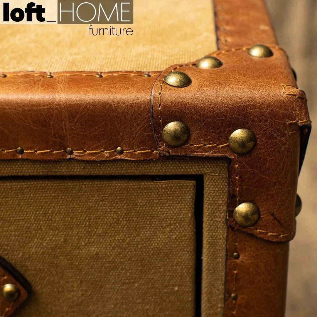 Vintage canvas side table guccio in panoramic view.