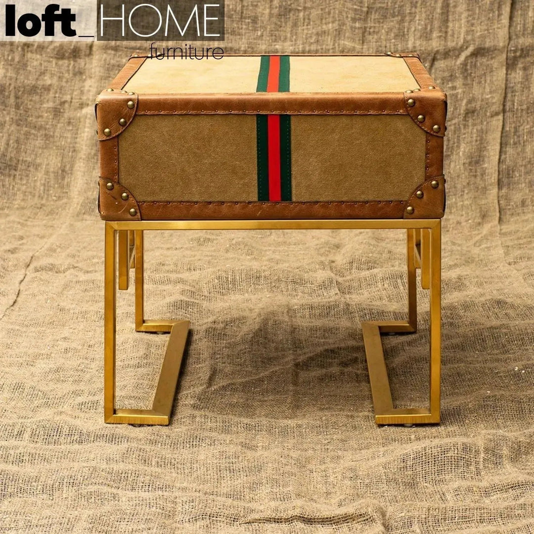 Vintage canvas side table guccio with context.