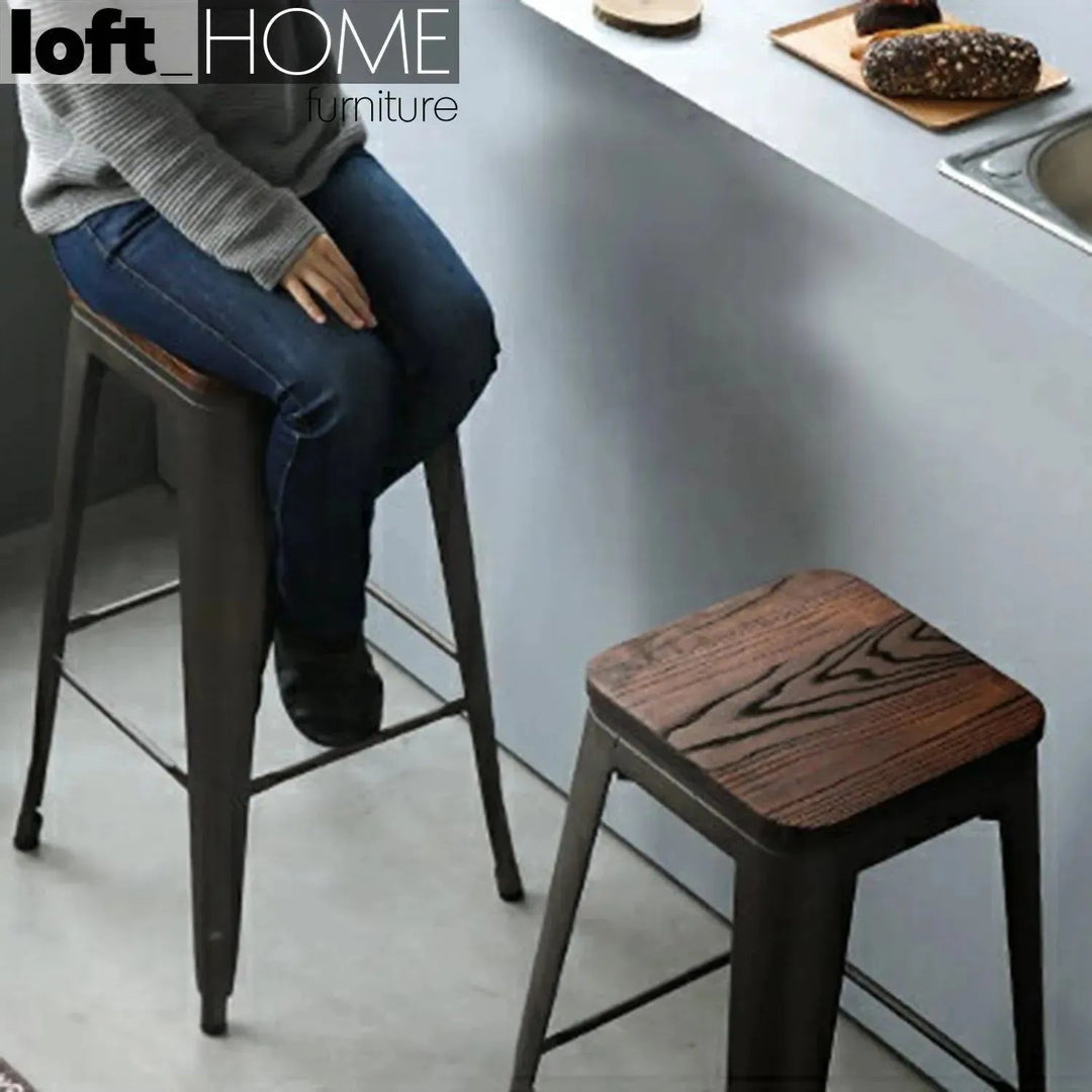 Industrial Elm Wood Bar Stool SANCTUM X
