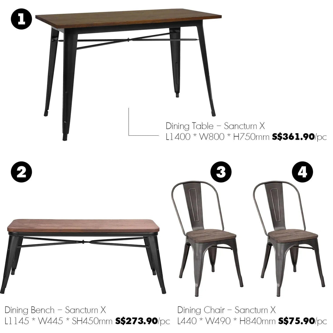 Industrial Elm Wood Dining Set 4 Pieces SANCTUM X