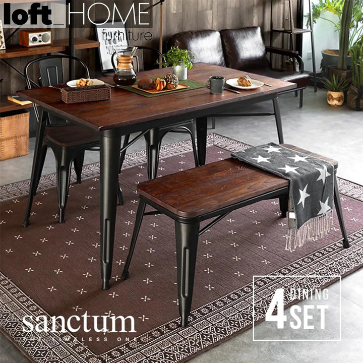 Industrial Elm Wood Dining Set 4 Pieces SANCTUM X