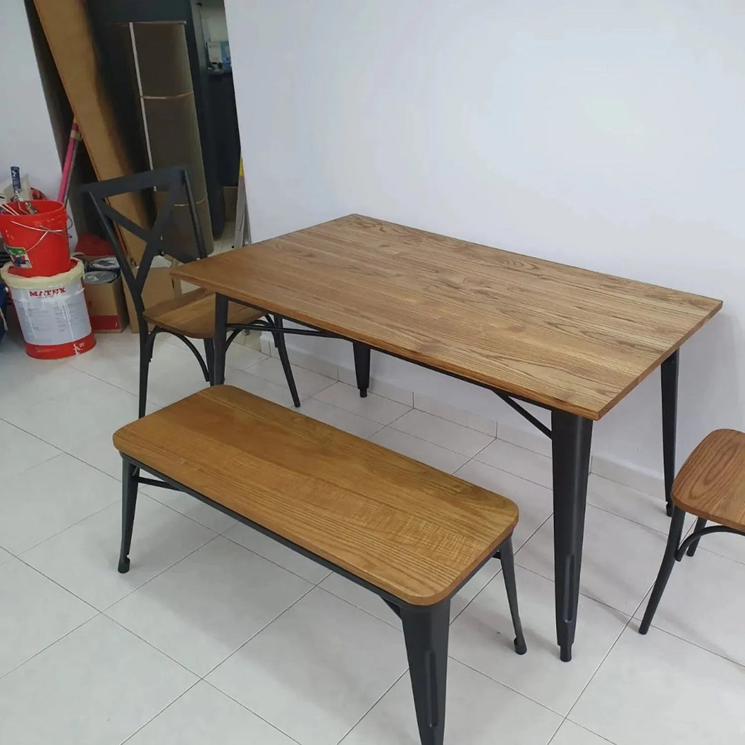 Industrial Elm Wood Dining Set 4 Pieces SANCTUM X