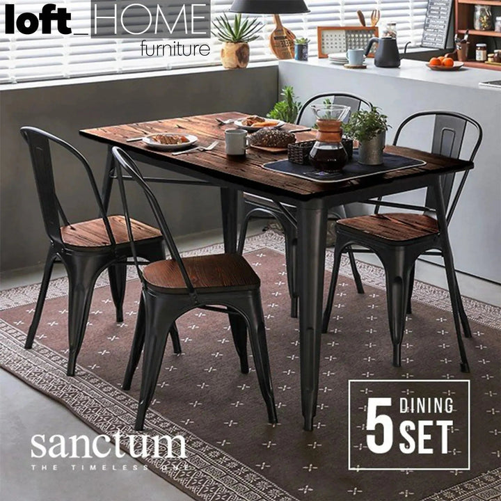 Industrial Elm Wood Dining Set 5 Pieces SANCTUM X