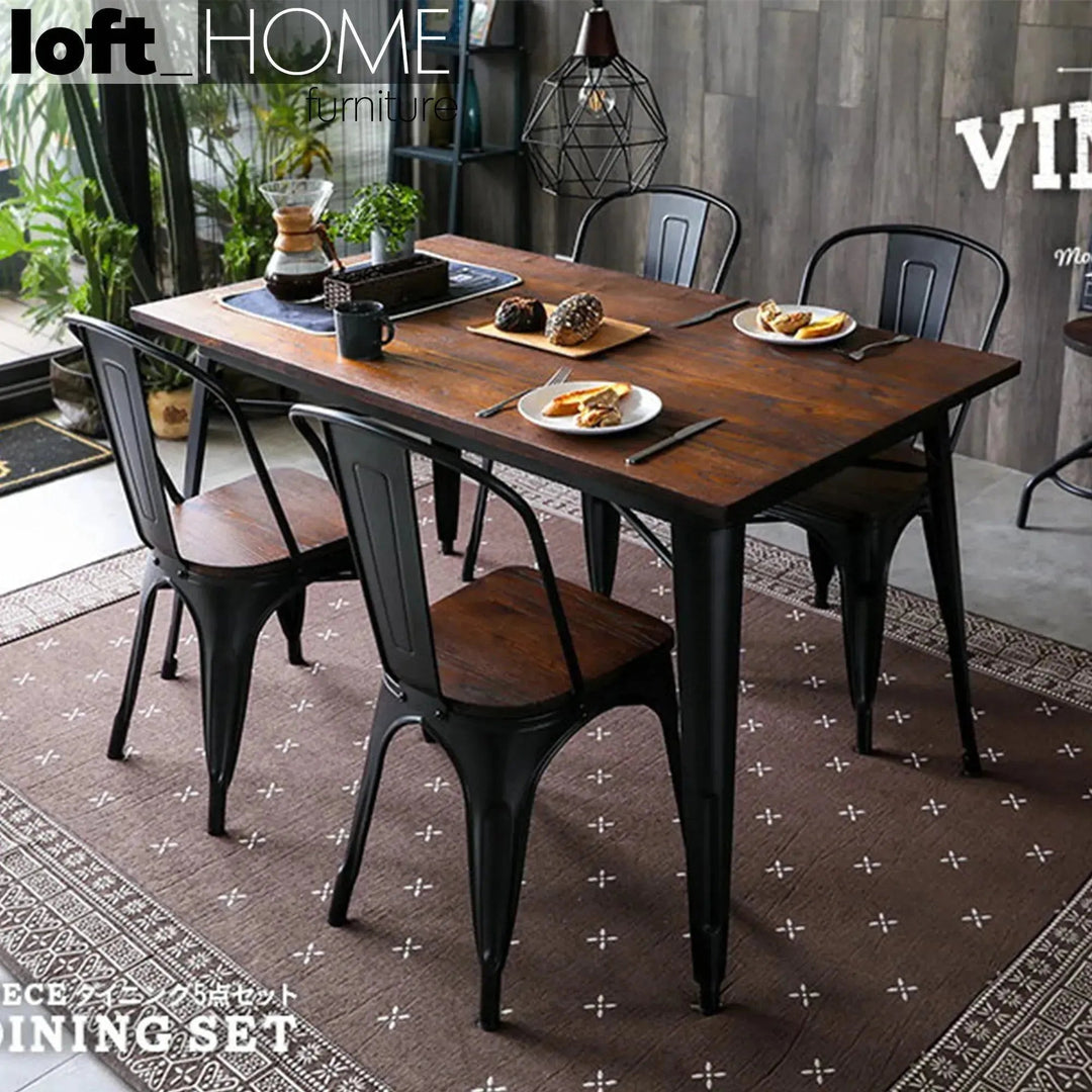 Industrial Elm Wood Dining Set 5 Pieces SANCTUM X