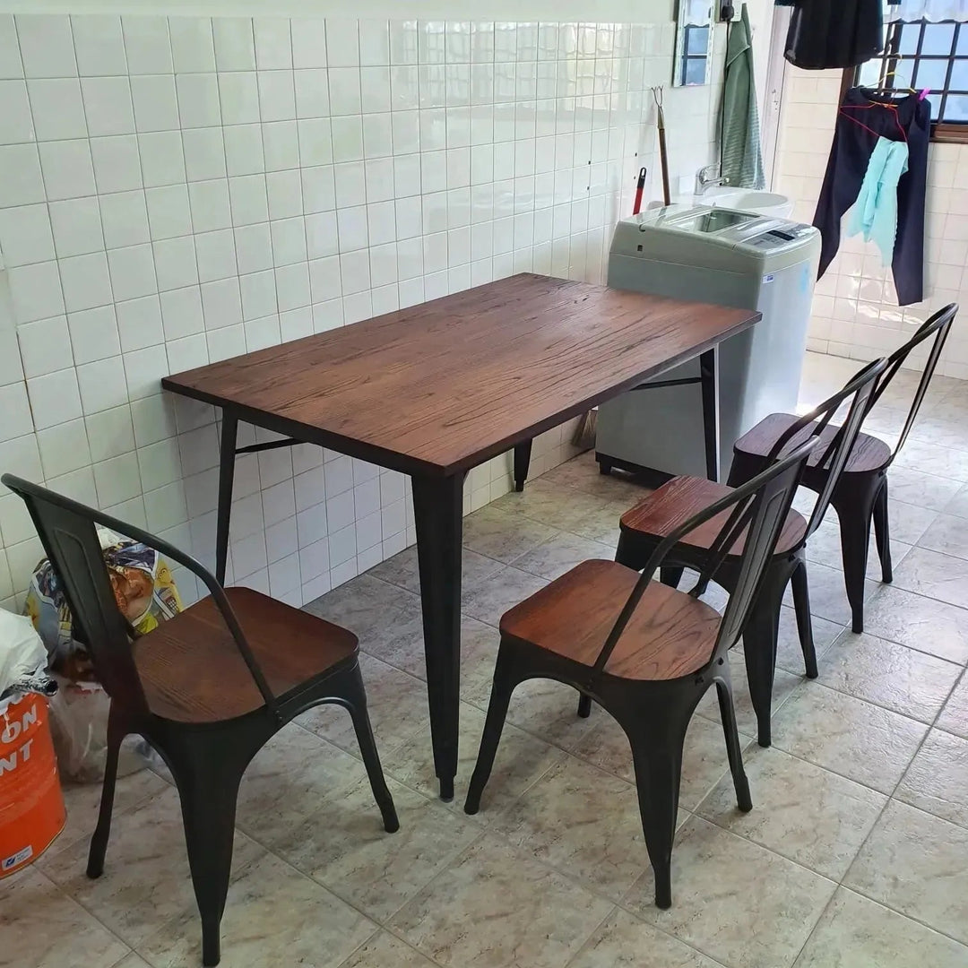Industrial Elm Wood Dining Set 5 Pieces SANCTUM X
