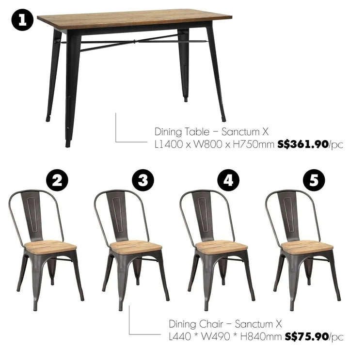 Industrial Elm Wood Dining Set 5 Pieces SANCTUM X
