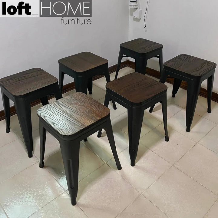 Industrial Elm Wood Dining Stool SANCTUM X