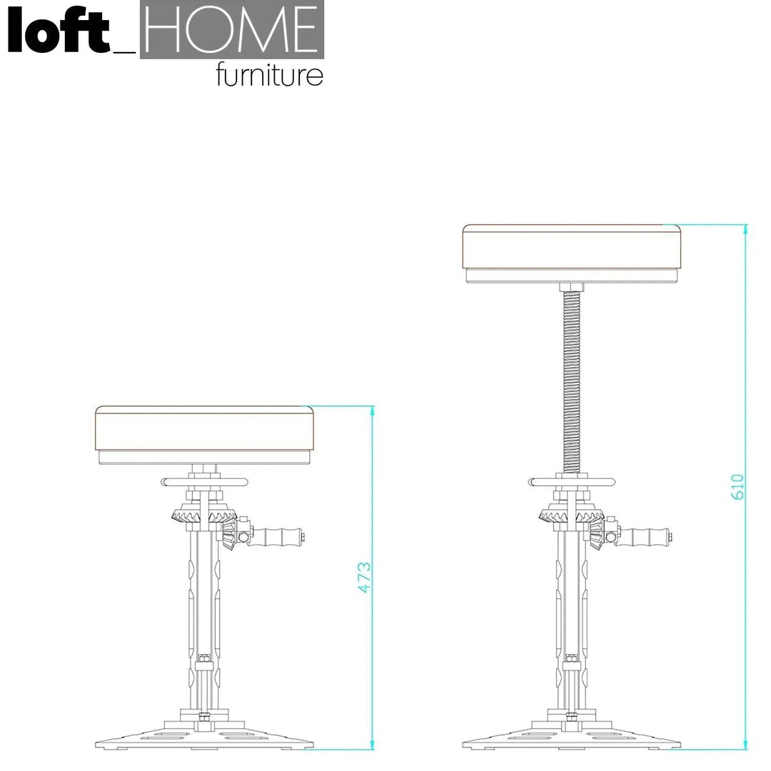 Industrial Leather Height Adjustable Stool GEAR