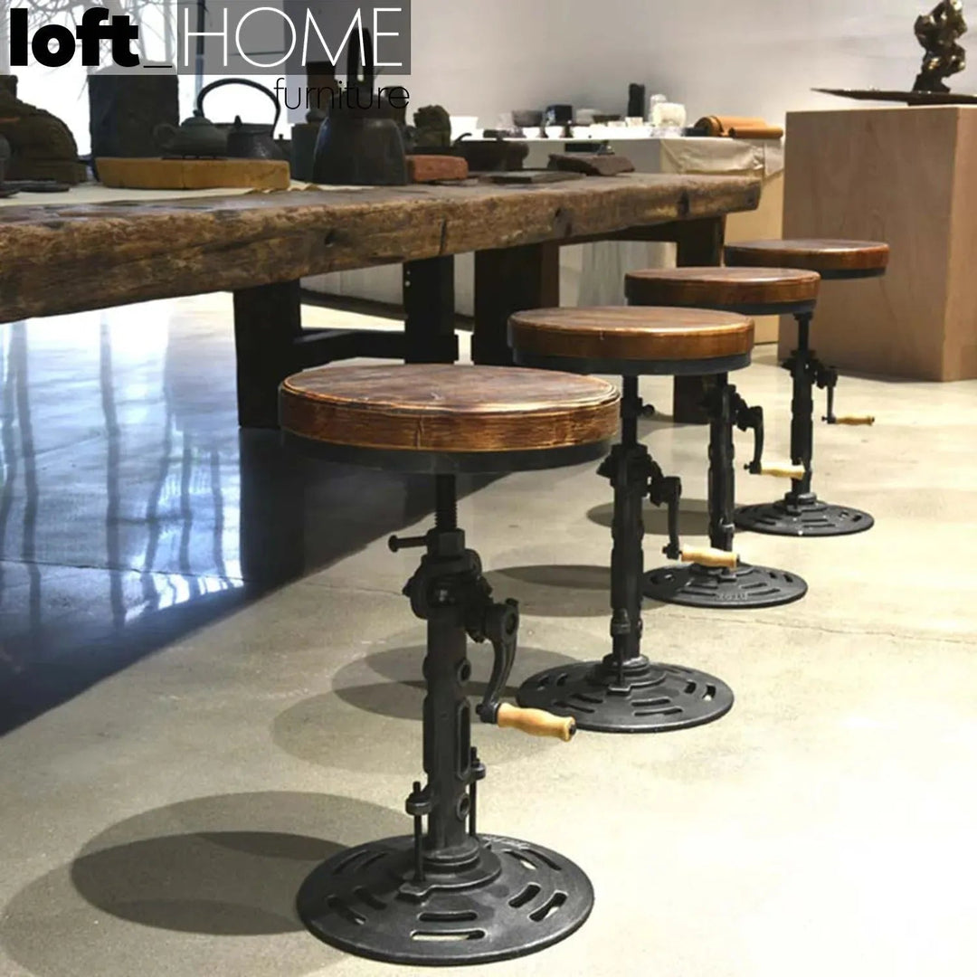Industrial Leather Height Adjustable Stool GEAR