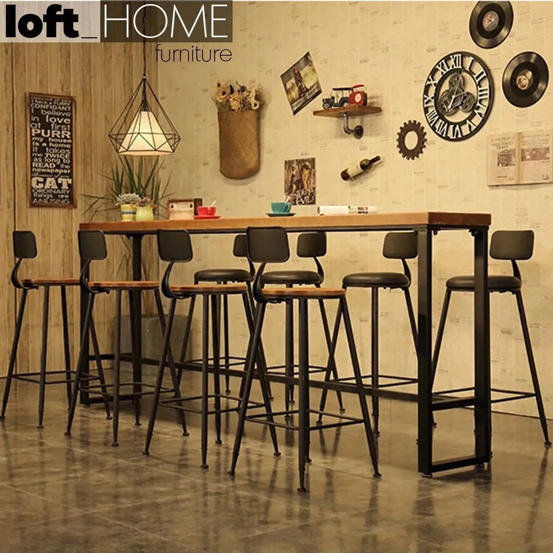 Industrial Leather Round Bar Chair STARBUCK LEATHER