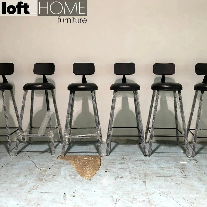 Industrial Leather Round Bar Chair STARBUCK LEATHER