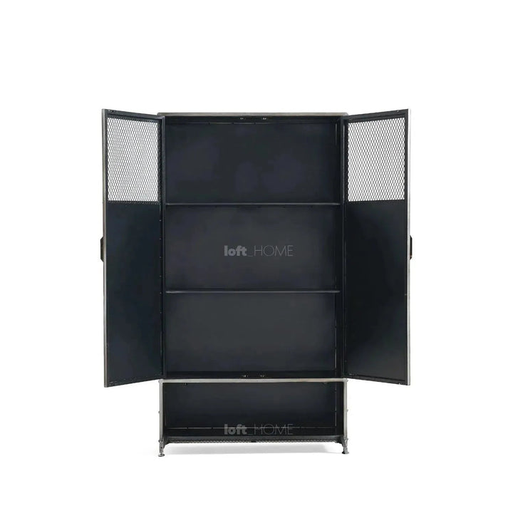 Industrial metal cabinet bernz in close up details.