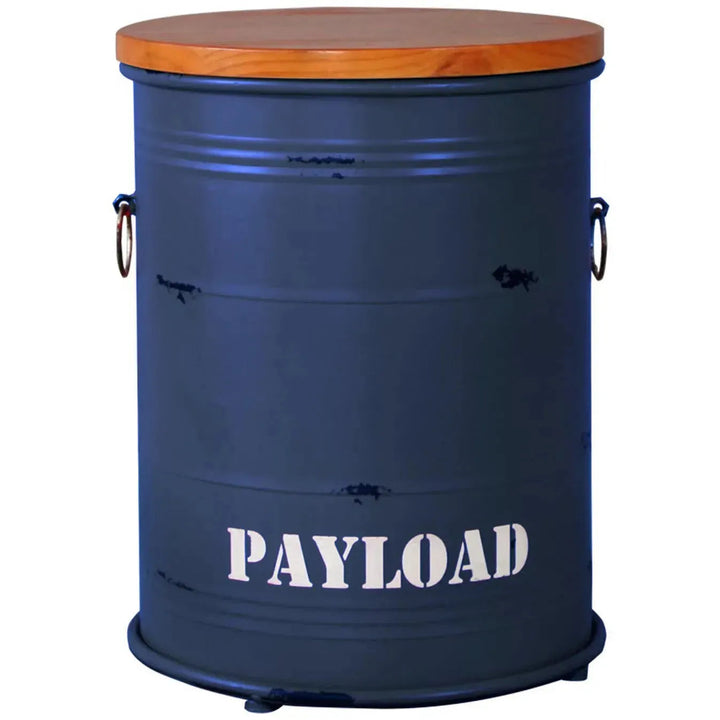 Industrial metal side table container round layered structure.