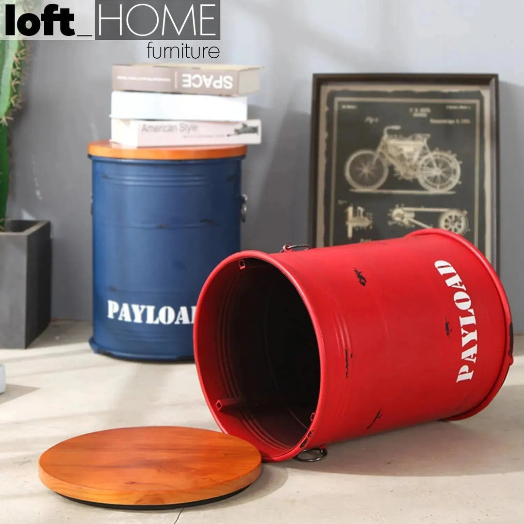 Industrial metal side table container round material variants.