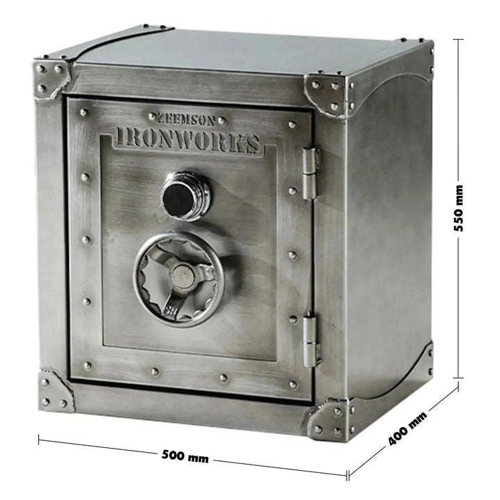 Industrial metal side table hatch wheel detail 2.