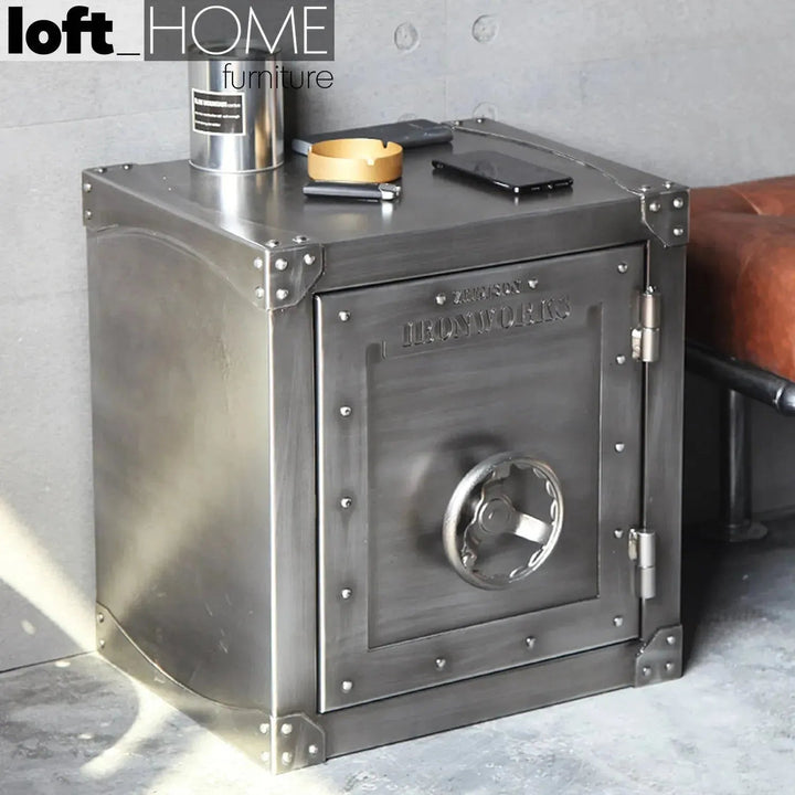 Industrial metal side table hatch wheel material variants.