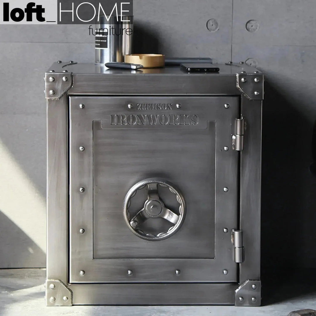 Industrial metal side table hatch wheel color swatches.