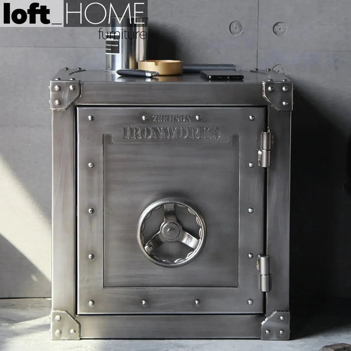 Industrial metal side table hatch wheel color swatches.