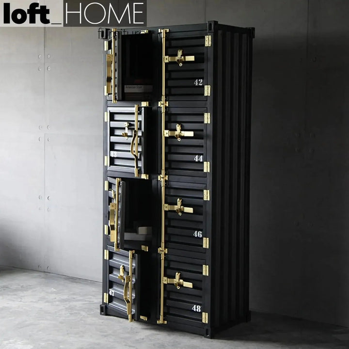 Industrial metal storage cabinet container 8 doors in details.
