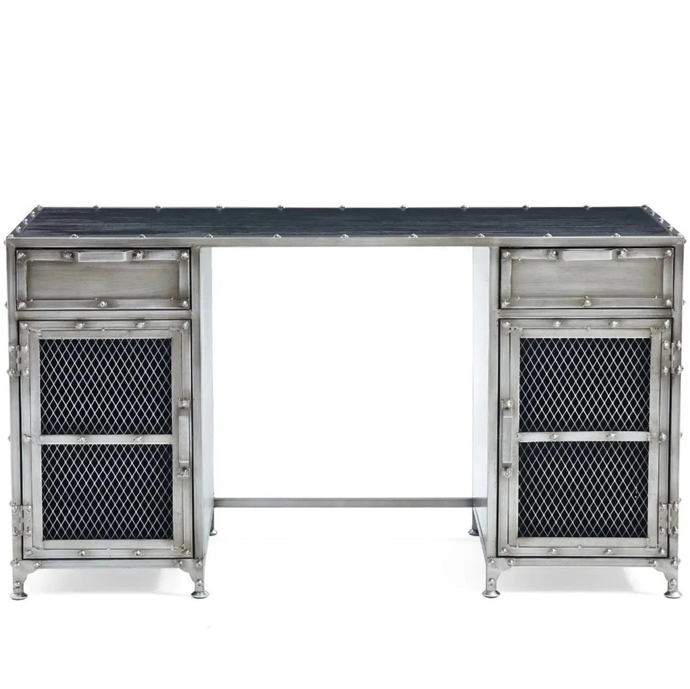 Industrial metal study table bernz in white background.