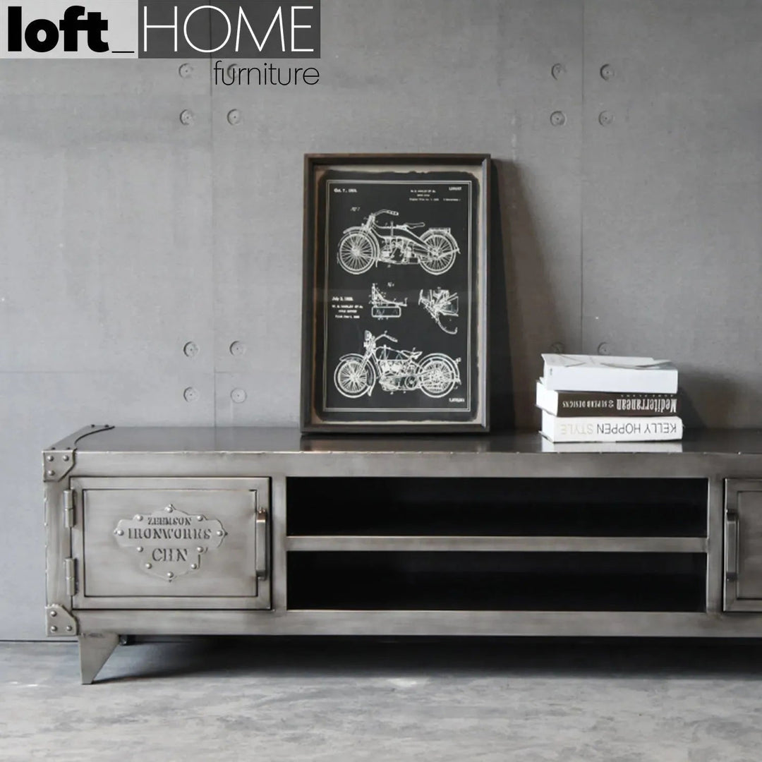 Industrial Metal TV Console HATCH WHEEL