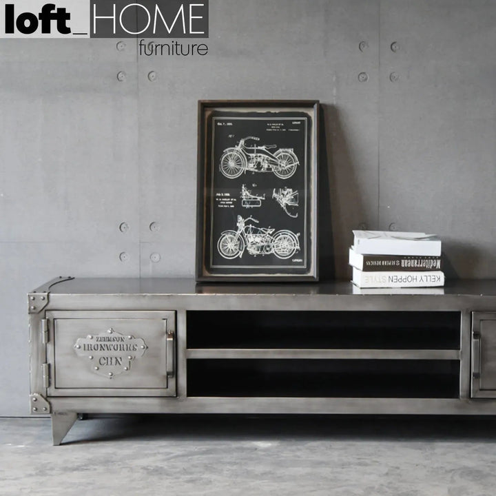 Industrial Metal TV Console HATCH WHEEL