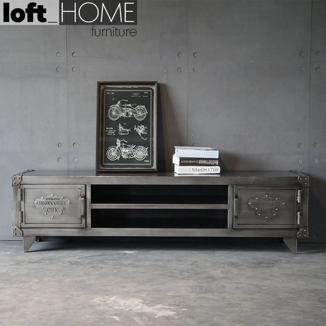 Industrial Metal TV Console HATCH WHEEL