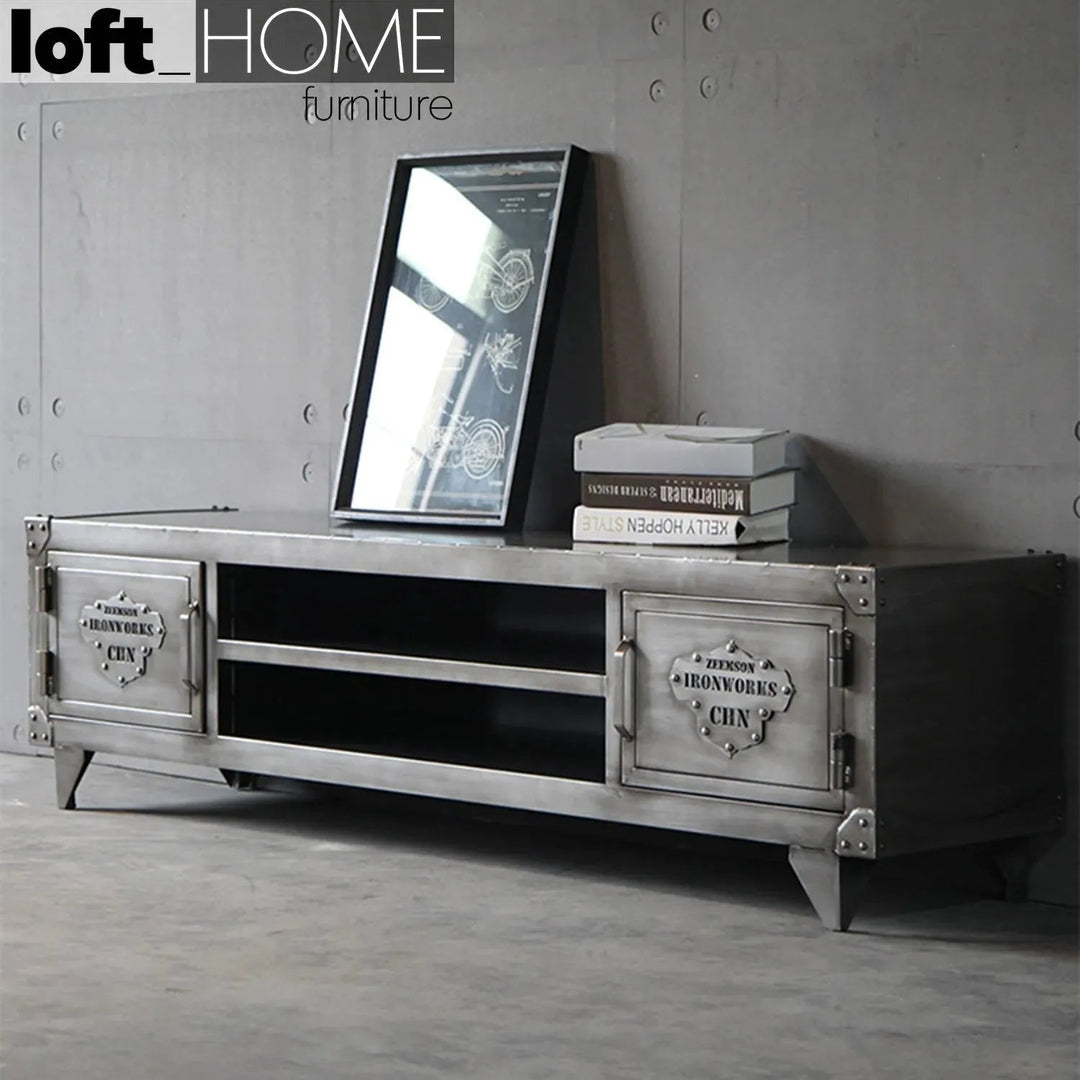 Industrial Metal TV Console HATCH WHEEL