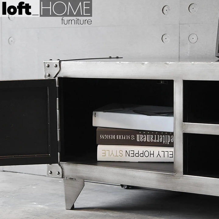 Industrial Metal TV Console HATCH WHEEL