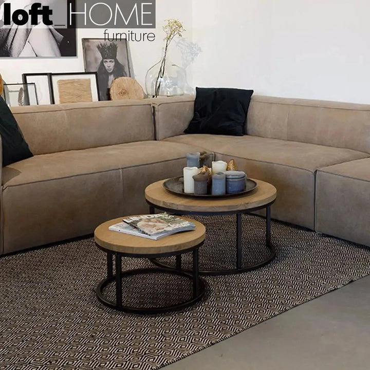 Industrial Pine Wood Round Coffee Table CLASSIC