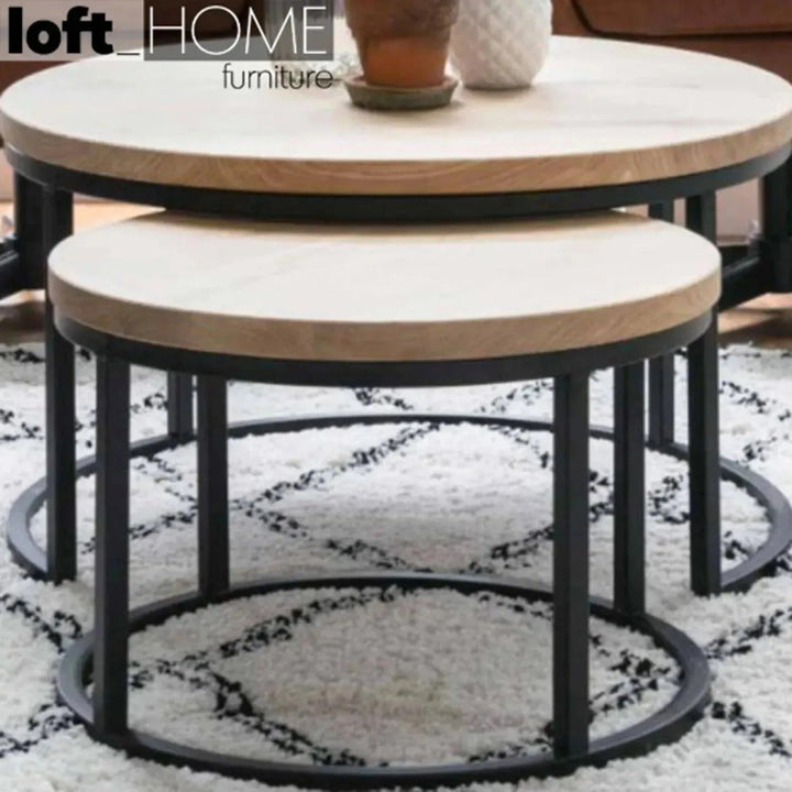 Industrial Pine Wood Round Coffee Table CLASSIC