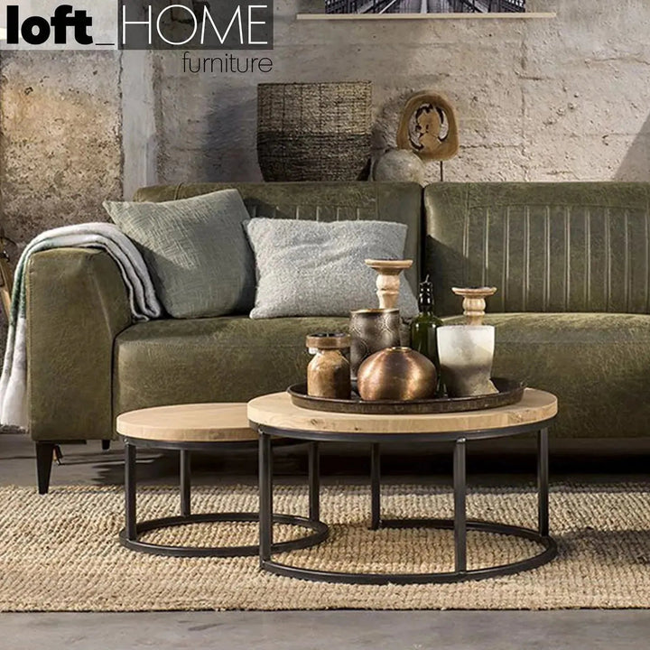 Industrial Pine Wood Round Coffee Table CLASSIC