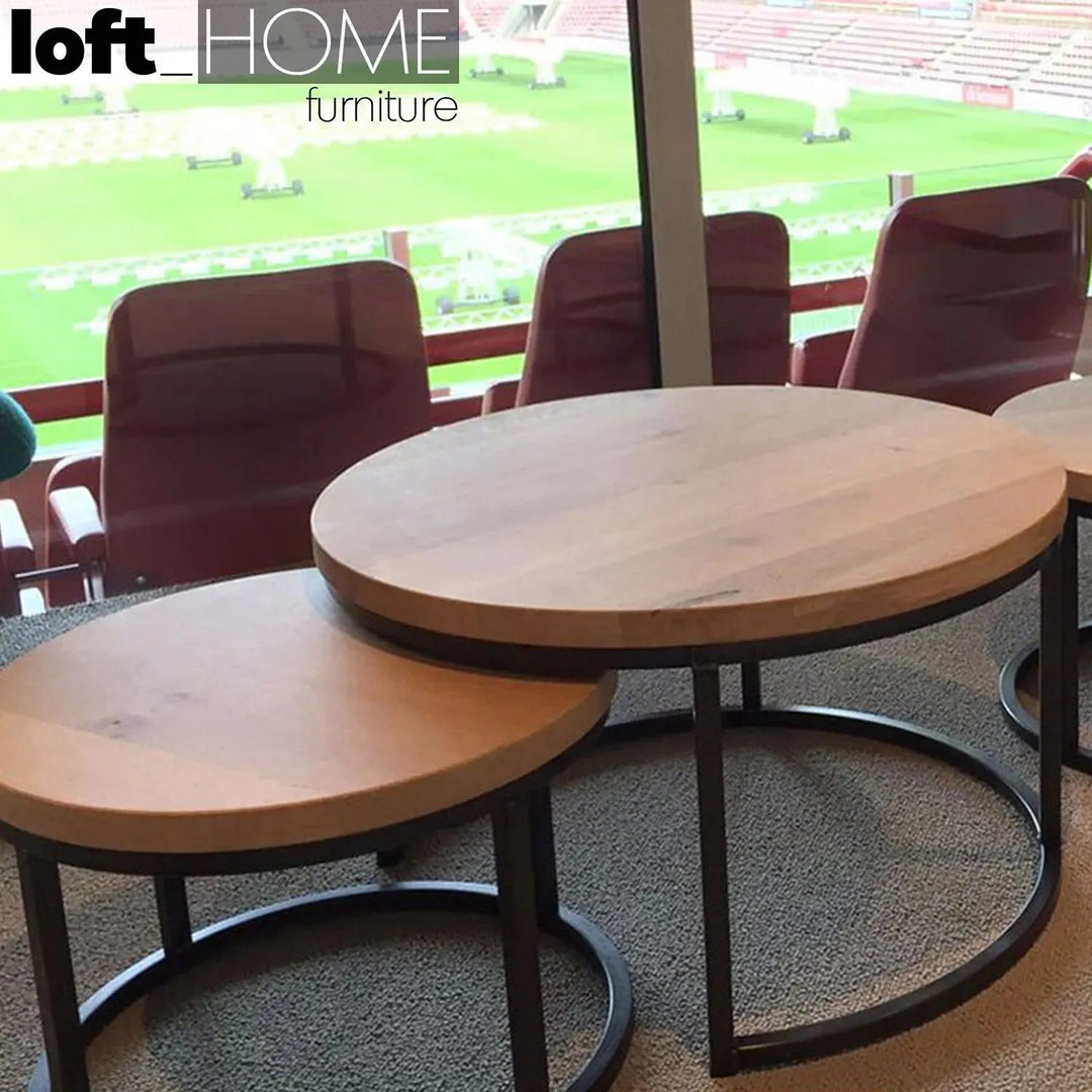 Industrial Pine Wood Round Coffee Table CLASSIC