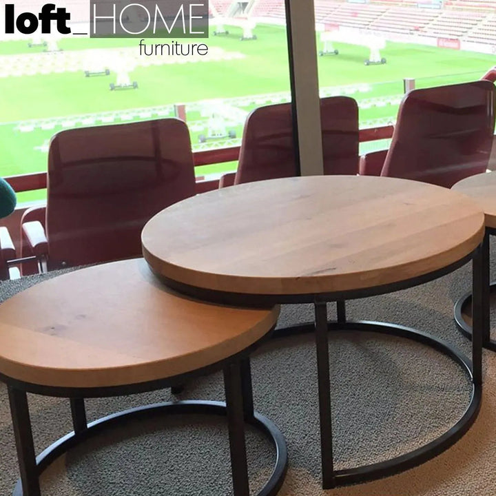 Industrial Pine Wood Round Coffee Table CLASSIC