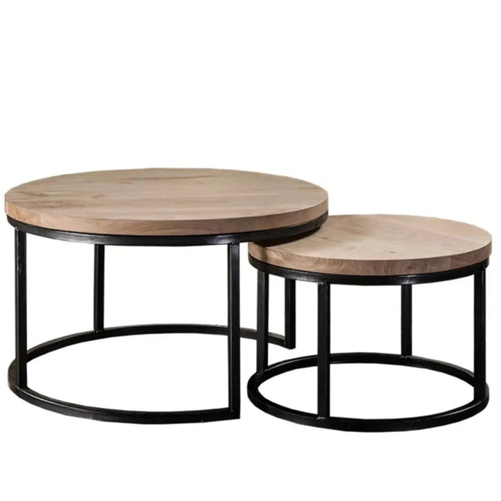 Industrial Pine Wood Round Coffee Table CLASSIC